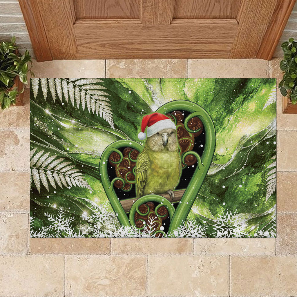 Kakapo New Zealand Christmas In July Rubber Doormat NZ Aroha Koru Fern Marble Vibes LT14 Green - Polynesian Pride