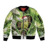 Kakapo New Zealand Christmas In July Sleeve Zip Bomber Jacket NZ Aroha Koru Fern Marble Vibes