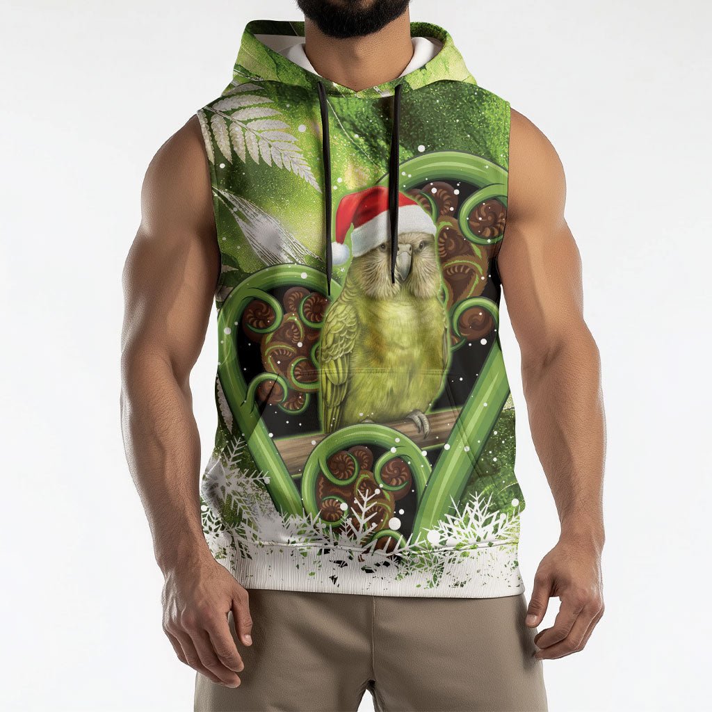 Kakapo New Zealand Christmas In July Sleeveless Hoodie NZ Aroha Koru Fern Marble Vibes LT14 - Polynesian Pride