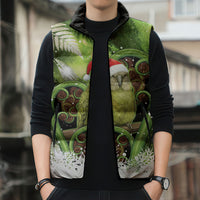 Kakapo New Zealand Christmas In July Sleeveless Puffer Jacket NZ Aroha Koru Fern Marble Vibes
