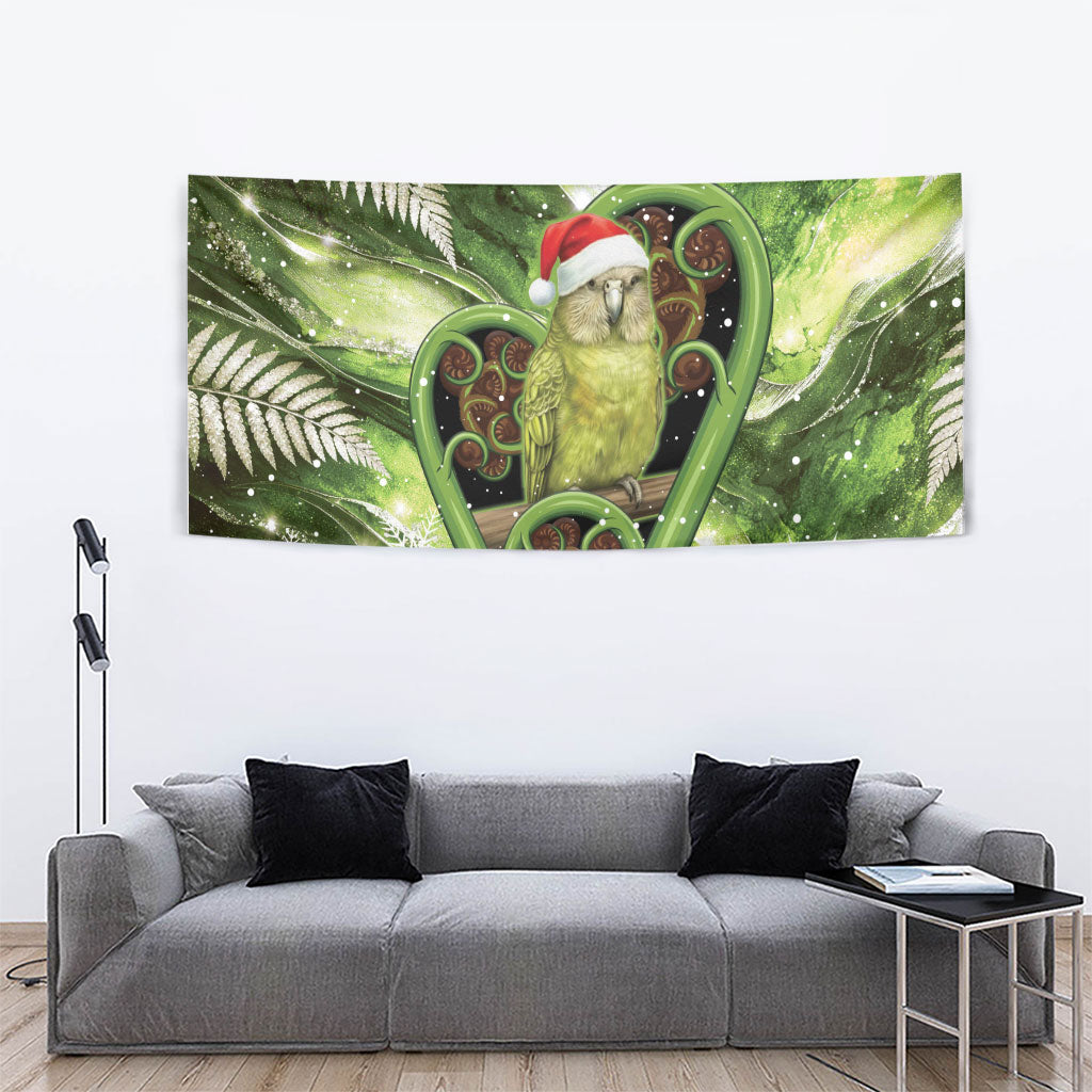Kakapo New Zealand Christmas In July Tapestry NZ Aroha Koru Fern Marble Vibes