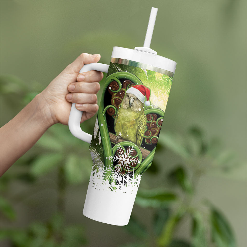 Kakapo New Zealand Christmas In July Tumbler With Handle NZ Aroha Koru Fern Marble Vibes LT14 - Polynesian Pride