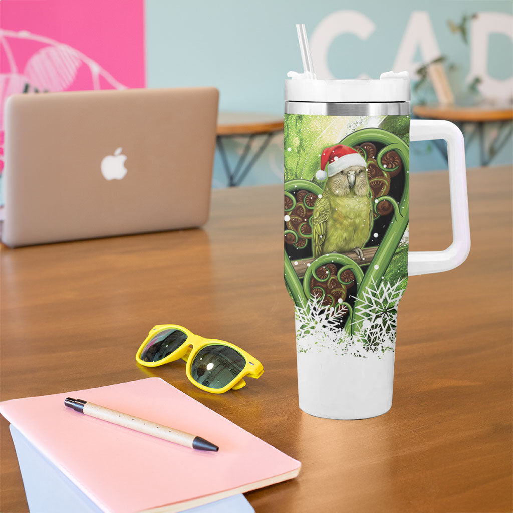 Kakapo New Zealand Christmas In July Tumbler With Handle NZ Aroha Koru Fern Marble Vibes LT14 - Polynesian Pride