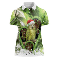 Kakapo New Zealand Christmas In July Women Polo Shirt NZ Aroha Koru Fern Marble Vibes LT14 Female Green - Polynesian Pride