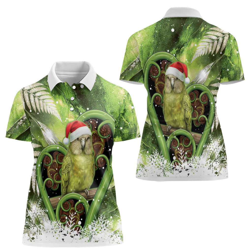 Kakapo New Zealand Christmas In July Women Polo Shirt NZ Aroha Koru Fern Marble Vibes LT14 - Polynesian Pride
