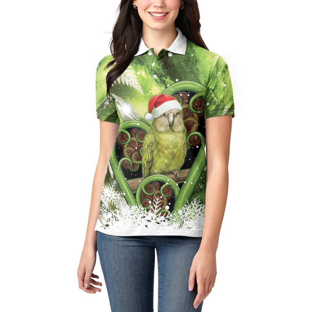 Kakapo New Zealand Christmas In July Women Polo Shirt NZ Aroha Koru Fern Marble Vibes LT14 - Polynesian Pride