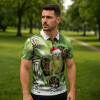 Kakapo New Zealand Christmas In July Zipper Polo Shirt NZ Aroha Koru Fern Marble Vibes LT14 - Polynesian Pride