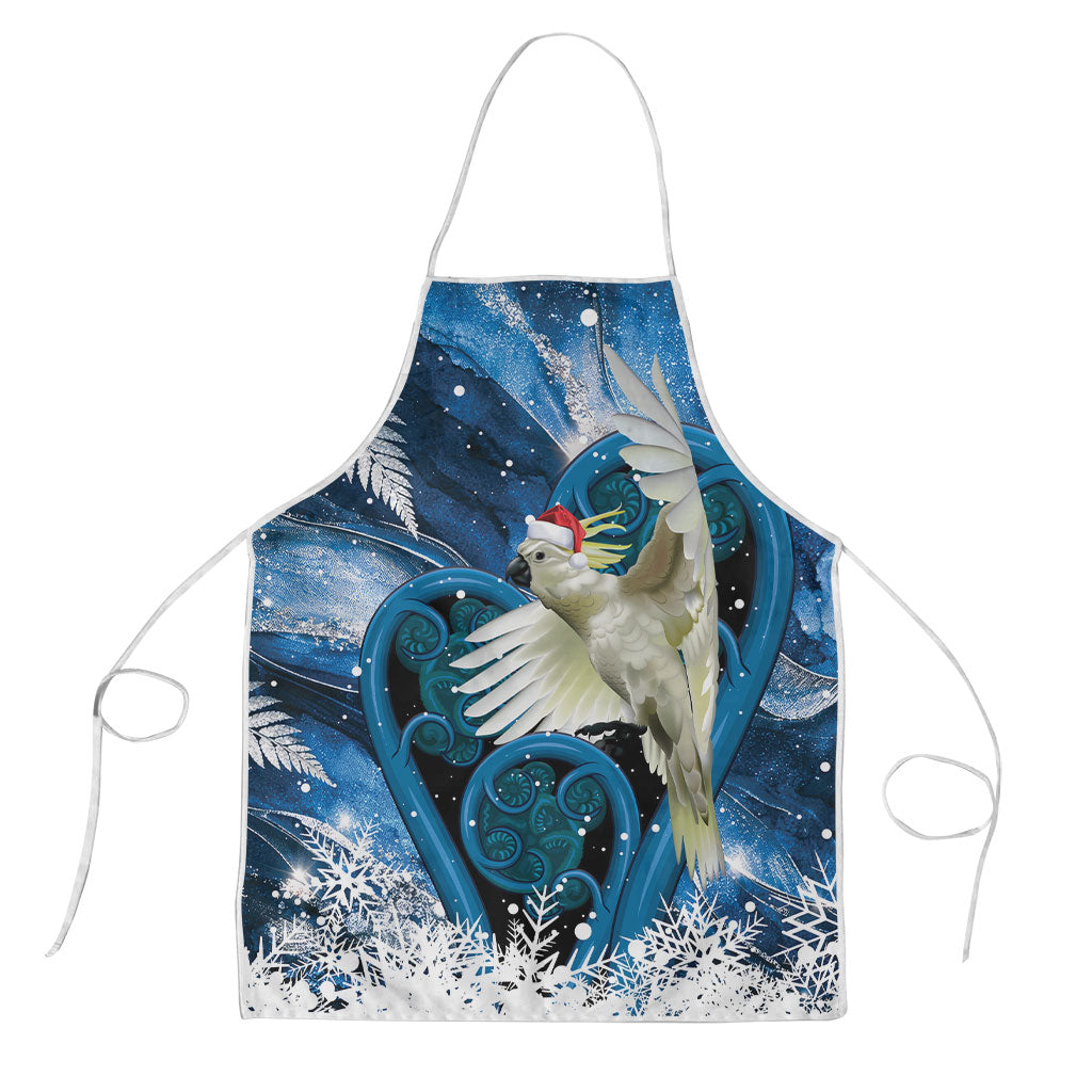 Sulphur-crested Cockatoo New Zealand Christmas In July Apron NZ Aroha Koru Fern Marble Vibes LT14 Blue - Polynesian Pride