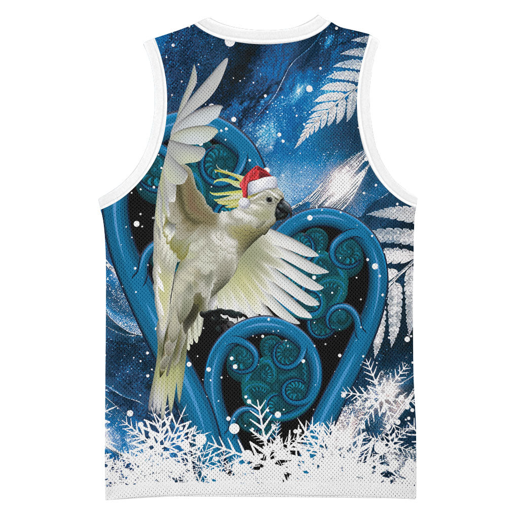 Sulphur-crested Cockatoo New Zealand Christmas In July Basketball Jersey NZ Aroha Koru Fern Marble Vibes LT14 - Polynesian Pride