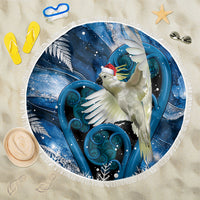 Sulphur-crested Cockatoo New Zealand Christmas In July Beach Blanket NZ Aroha Koru Fern Marble Vibes LT14 One Size 150cm Blue - Polynesian Pride