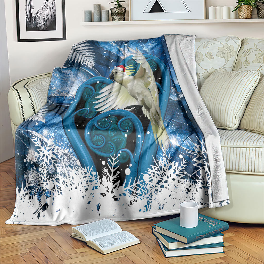 Sulphur-crested Cockatoo New Zealand Christmas In July Blanket NZ Aroha Koru Fern Marble Vibes