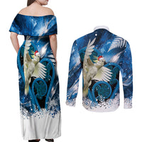 Sulphur-crested Cockatoo New Zealand Christmas In July Couples Matching Off Shoulder Maxi Dress and Long Sleeve Button Shirt NZ Aroha Koru Fern Marble Vibes LT14 - Polynesian Pride