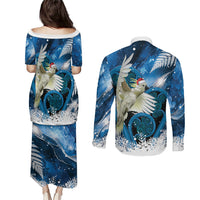 Sulphur-crested Cockatoo New Zealand Christmas In July Couples Matching Puletasi and Long Sleeve Button Shirt NZ Aroha Koru Fern Marble Vibes LT14 - Polynesian Pride