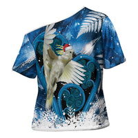 Sulphur-crested Cockatoo New Zealand Christmas In July Cross Shoulder Shirt NZ Aroha Koru Fern Marble Vibes LT14 - Polynesian Pride