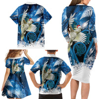 Sulphur-crested Cockatoo New Zealand Christmas In July Family Matching Long Sleeve Bodycon Dress and Hawaiian Shirt NZ Aroha Koru Fern Marble Vibes LT14 - Polynesian Pride