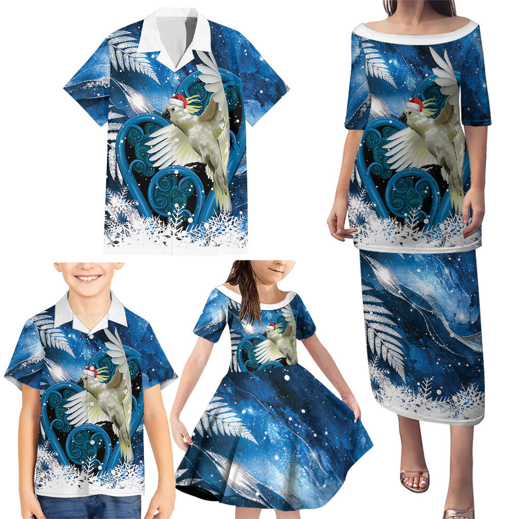 Sulphur-crested Cockatoo New Zealand Christmas In July Family Matching Puletasi and Hawaiian Shirt NZ Aroha Koru Fern Marble Vibes LT14 - Polynesian Pride