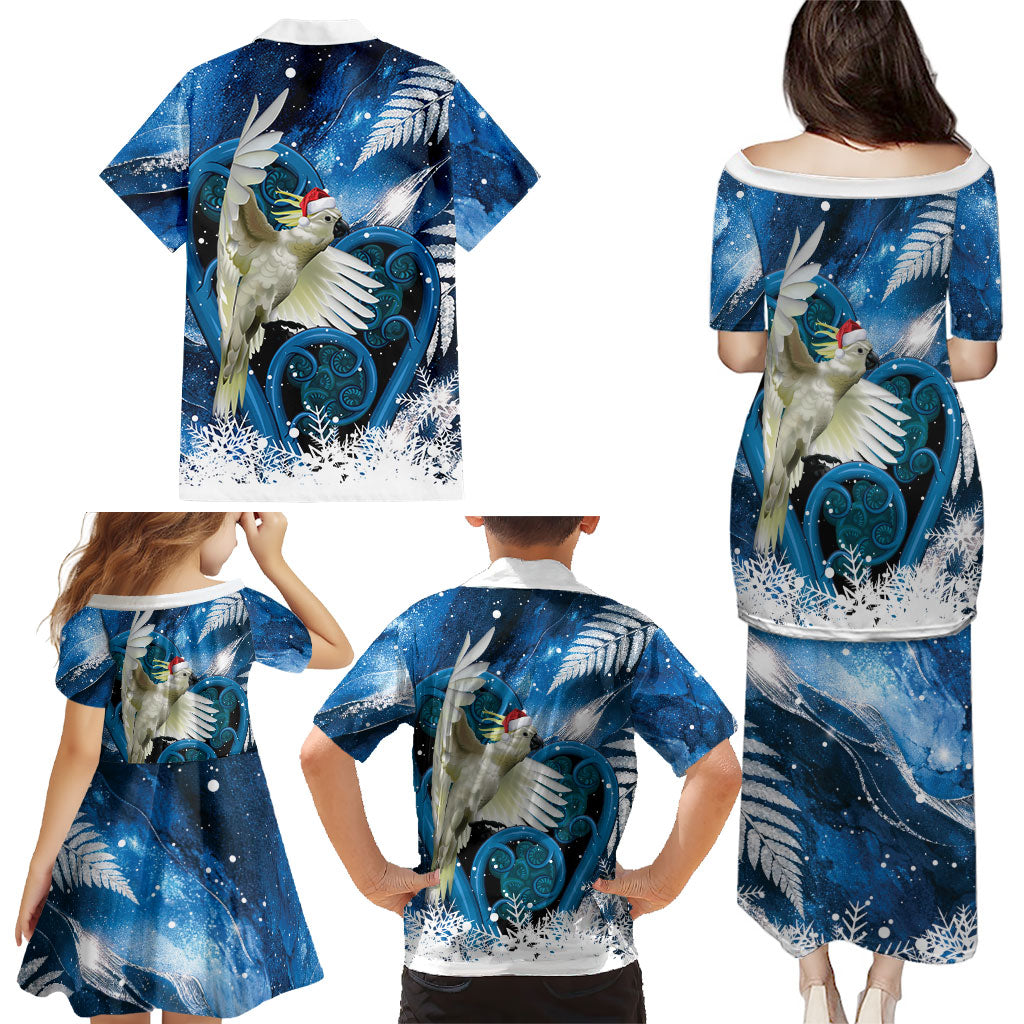 Sulphur-crested Cockatoo New Zealand Christmas In July Family Matching Puletasi and Hawaiian Shirt NZ Aroha Koru Fern Marble Vibes LT14 - Polynesian Pride