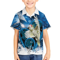 Sulphur-crested Cockatoo New Zealand Christmas In July Family Matching Short Sleeve Bodycon Dress and Hawaiian Shirt NZ Aroha Koru Fern Marble Vibes LT14 Son's Shirt Blue - Polynesian Pride