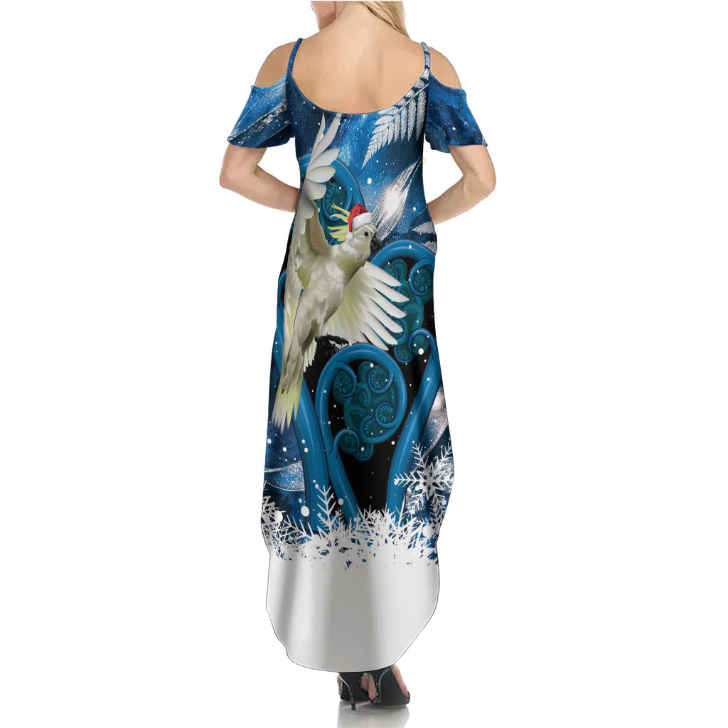 Sulphur-crested Cockatoo New Zealand Christmas In July Family Matching Summer Maxi Dress and Hawaiian Shirt NZ Aroha Koru Fern Marble Vibes LT14 - Polynesian Pride