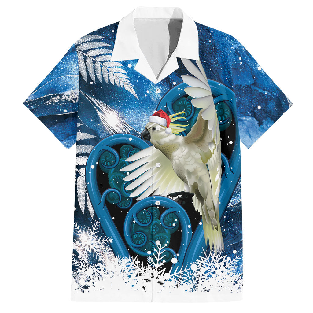 Sulphur-crested Cockatoo New Zealand Christmas In July Hawaiian Shirt NZ Aroha Koru Fern Marble Vibes LT14 Blue - Polynesian Pride