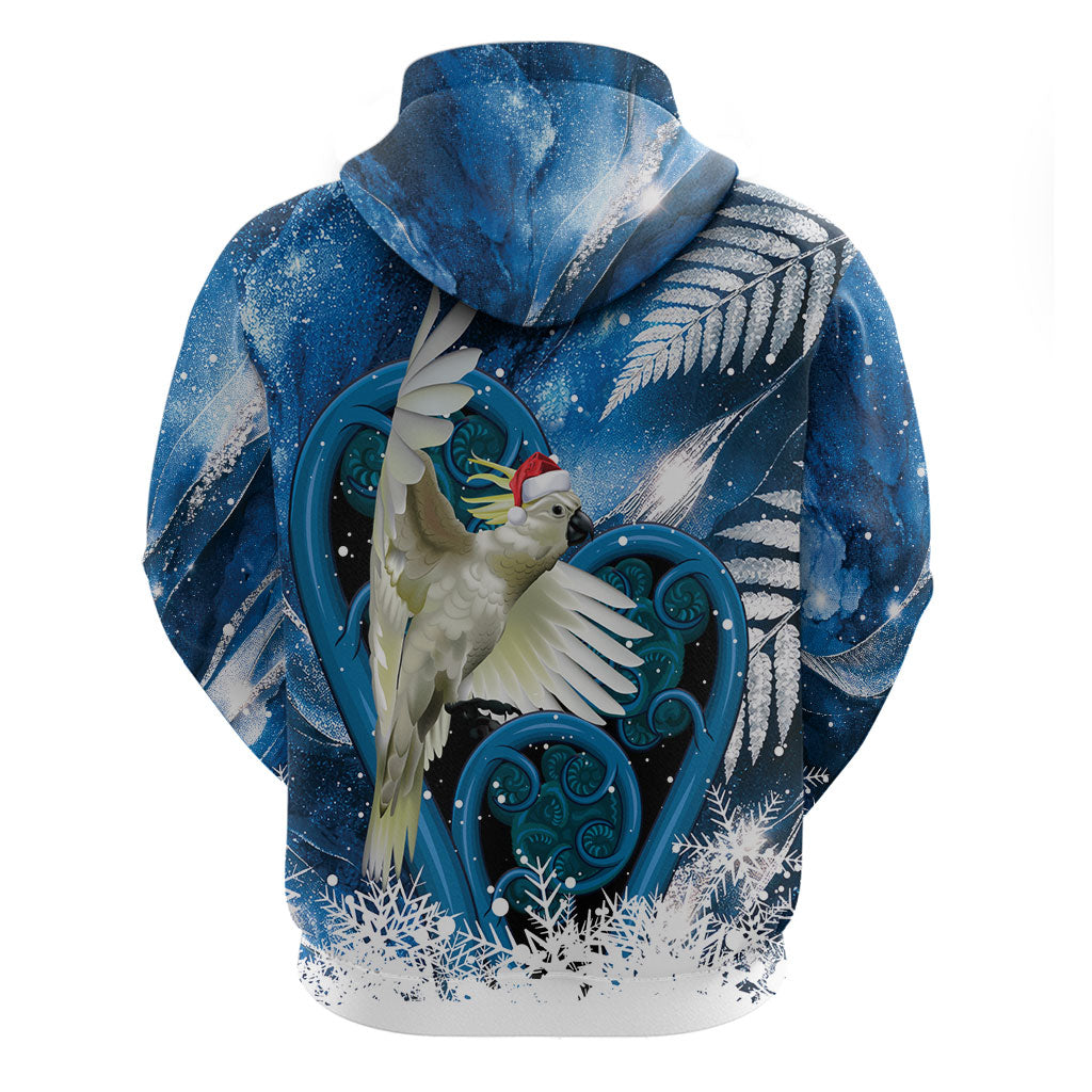 Sulphur-crested Cockatoo New Zealand Christmas In July Hoodie NZ Aroha Koru Fern Marble Vibes LT14 - Polynesian Pride