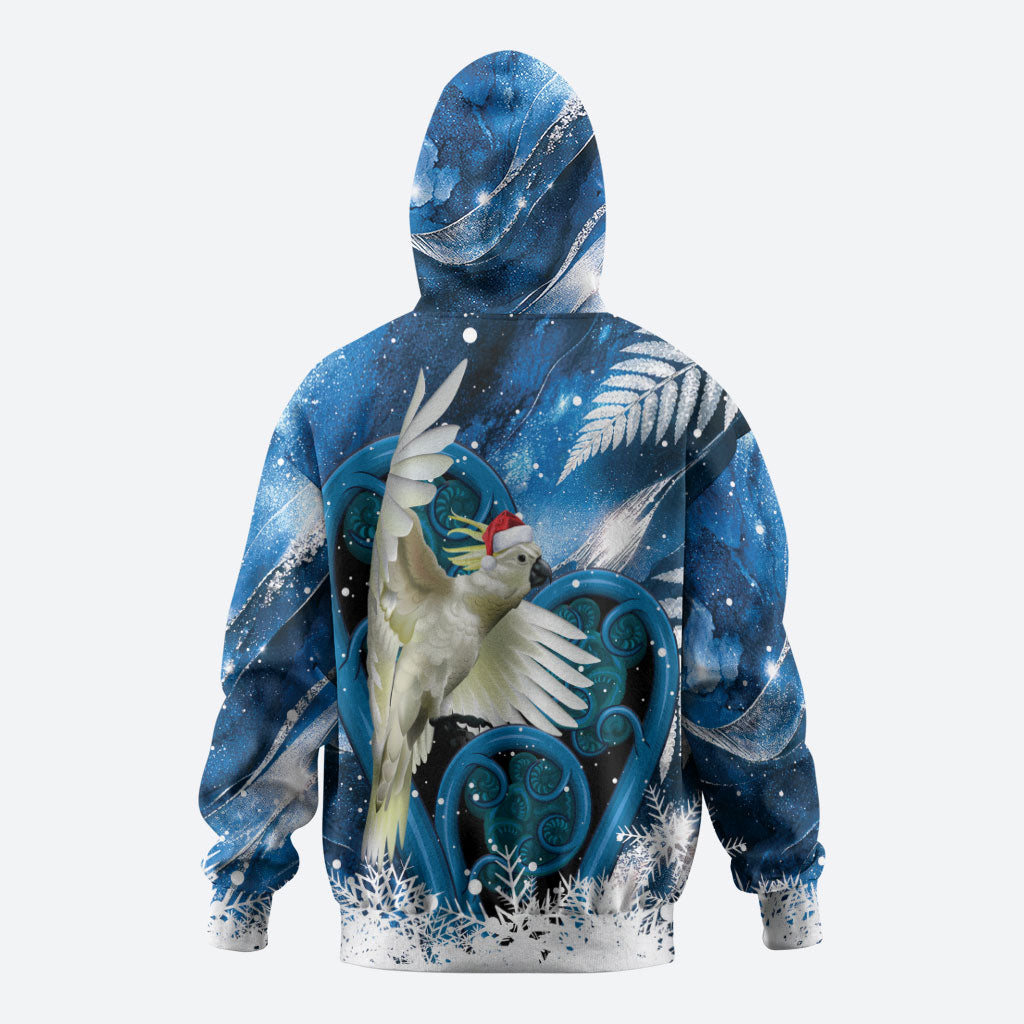 Sulphur-crested Cockatoo New Zealand Christmas In July Hoodie NZ Aroha Koru Fern Marble Vibes LT14 - Polynesian Pride
