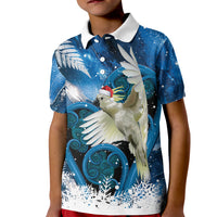 Sulphur-crested Cockatoo New Zealand Christmas In July Kid Polo Shirt NZ Aroha Koru Fern Marble Vibes LT14 Kid Blue - Polynesian Pride