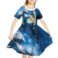 Sulphur-crested Cockatoo New Zealand Christmas In July Kid Short Sleeve Dress NZ Aroha Koru Fern Marble Vibes LT14 - Polynesian Pride