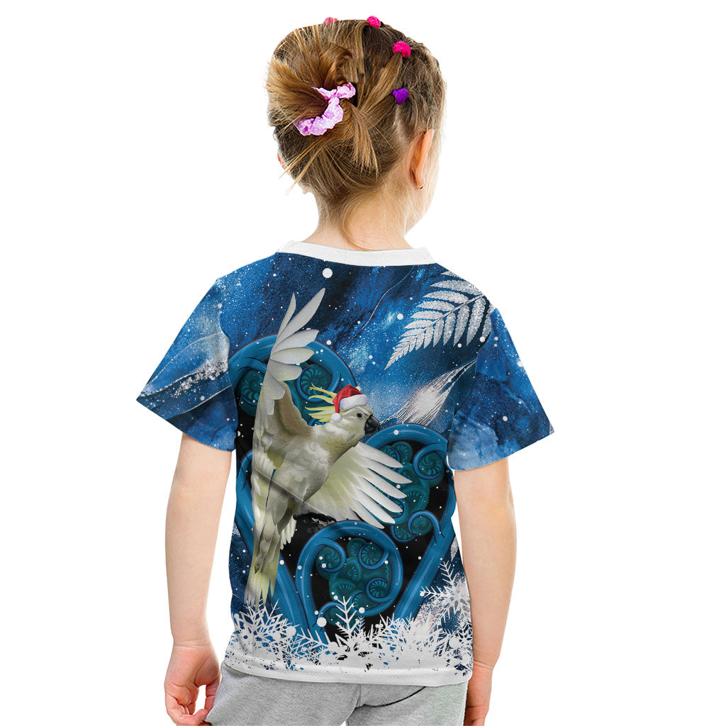 Sulphur-crested Cockatoo New Zealand Christmas In July Kid T Shirt NZ Aroha Koru Fern Marble Vibes LT14 - Polynesian Pride