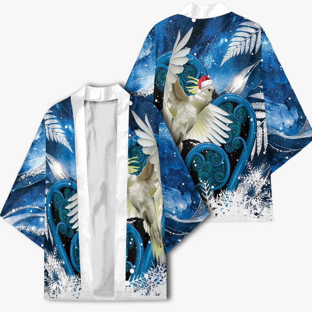 Sulphur-crested Cockatoo New Zealand Christmas In July Kimono NZ Aroha Koru Fern Marble Vibes LT14 - Polynesian Pride