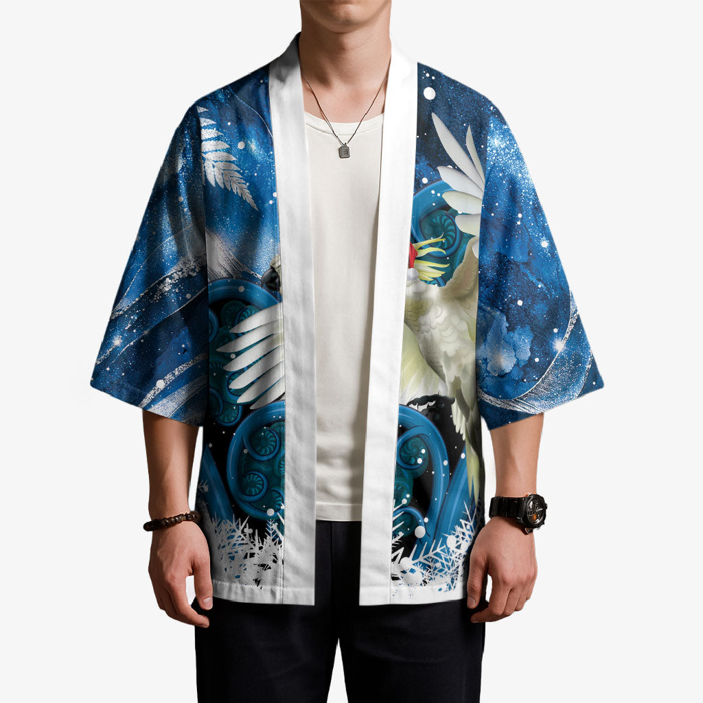 Sulphur-crested Cockatoo New Zealand Christmas In July Kimono NZ Aroha Koru Fern Marble Vibes LT14 - Polynesian Pride