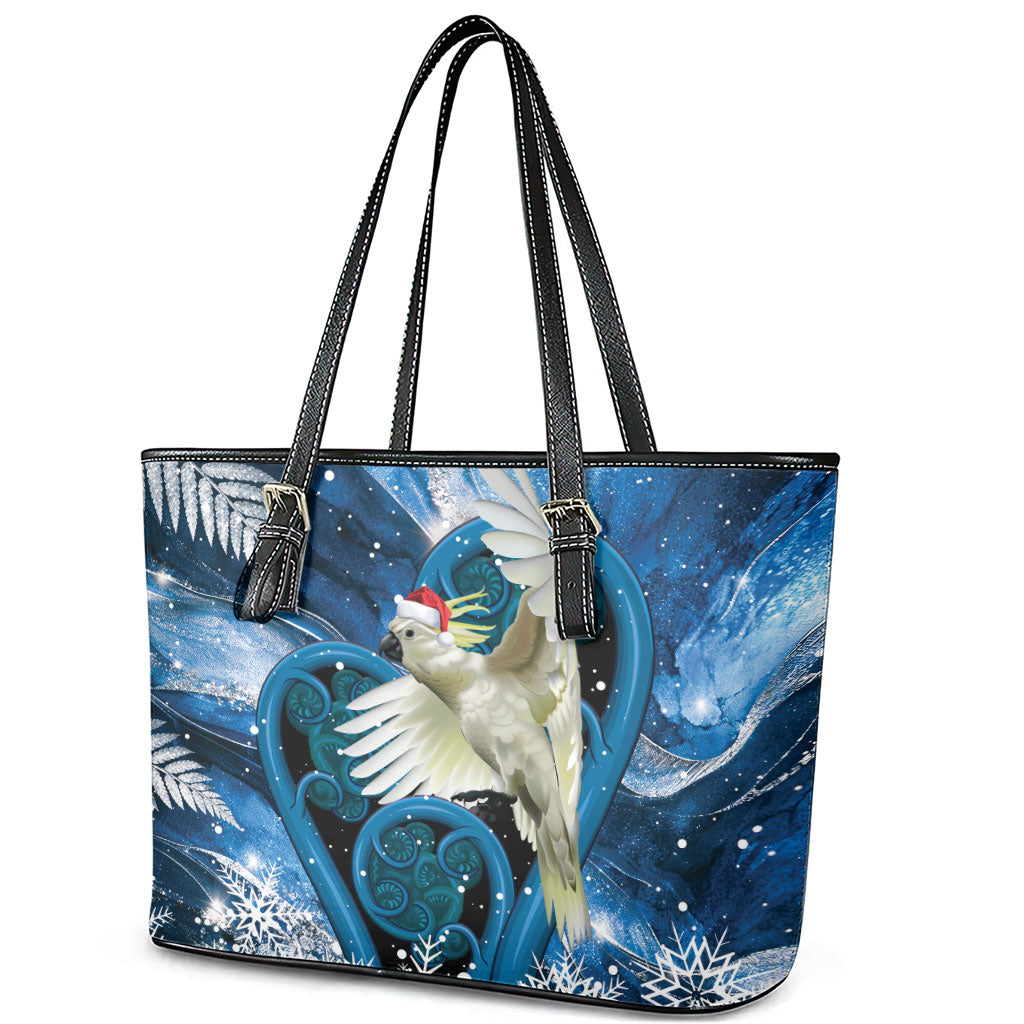 Sulphur-crested Cockatoo New Zealand Christmas In July Leather Tote Bag NZ Aroha Koru Fern Marble Vibes LT14 - Polynesian Pride