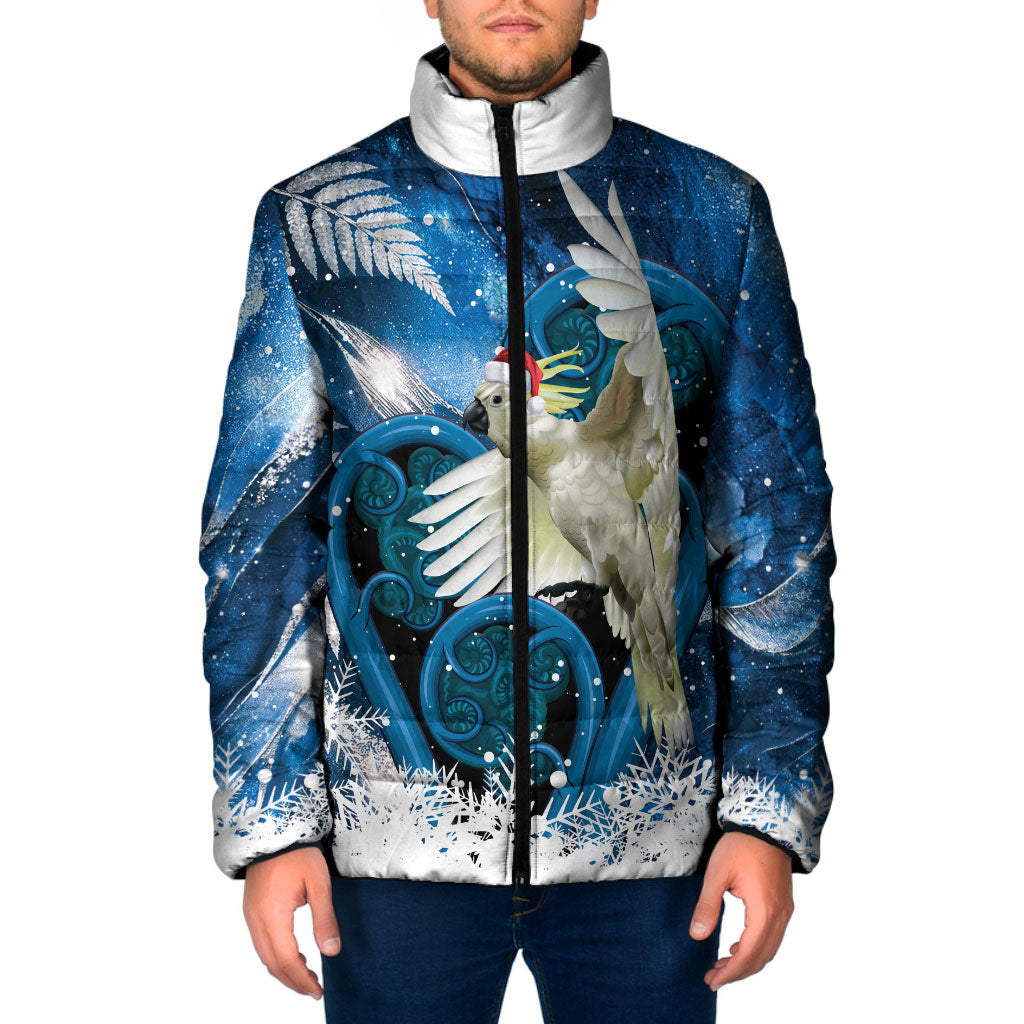 Sulphur-crested Cockatoo New Zealand Christmas In July Padded Jacket NZ Aroha Koru Fern Marble Vibes LT14 Men Blue - Polynesian Pride