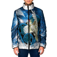Sulphur-crested Cockatoo New Zealand Christmas In July Padded Jacket NZ Aroha Koru Fern Marble Vibes LT14 Men Blue - Polynesian Pride