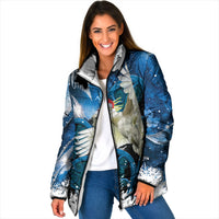 Sulphur-crested Cockatoo New Zealand Christmas In July Padded Jacket NZ Aroha Koru Fern Marble Vibes LT14 Women Blue - Polynesian Pride