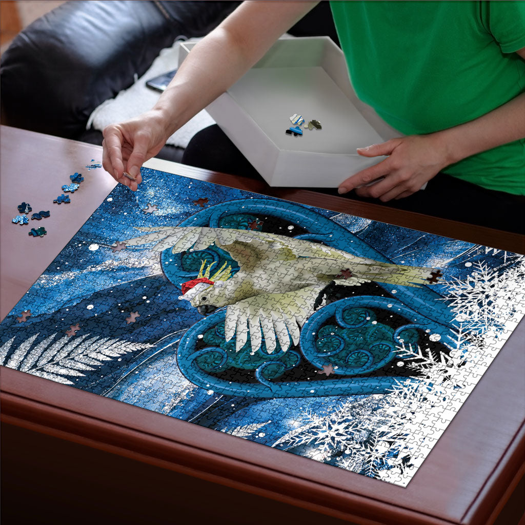 Sulphur-crested Cockatoo New Zealand Christmas In July Puzzle NZ Aroha Koru Fern Marble Vibes