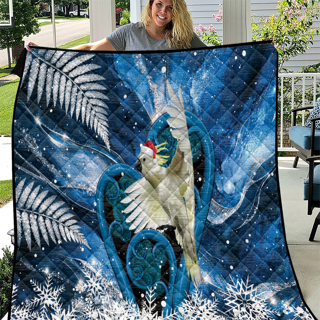Sulphur-crested Cockatoo New Zealand Christmas In July Quilt NZ Aroha Koru Fern Marble Vibes LT14 Blue - Polynesian Pride