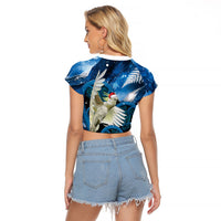 Sulphur-crested Cockatoo New Zealand Christmas In July Raglan Cropped T Shirt NZ Aroha Koru Fern Marble Vibes LT14 - Polynesian Pride