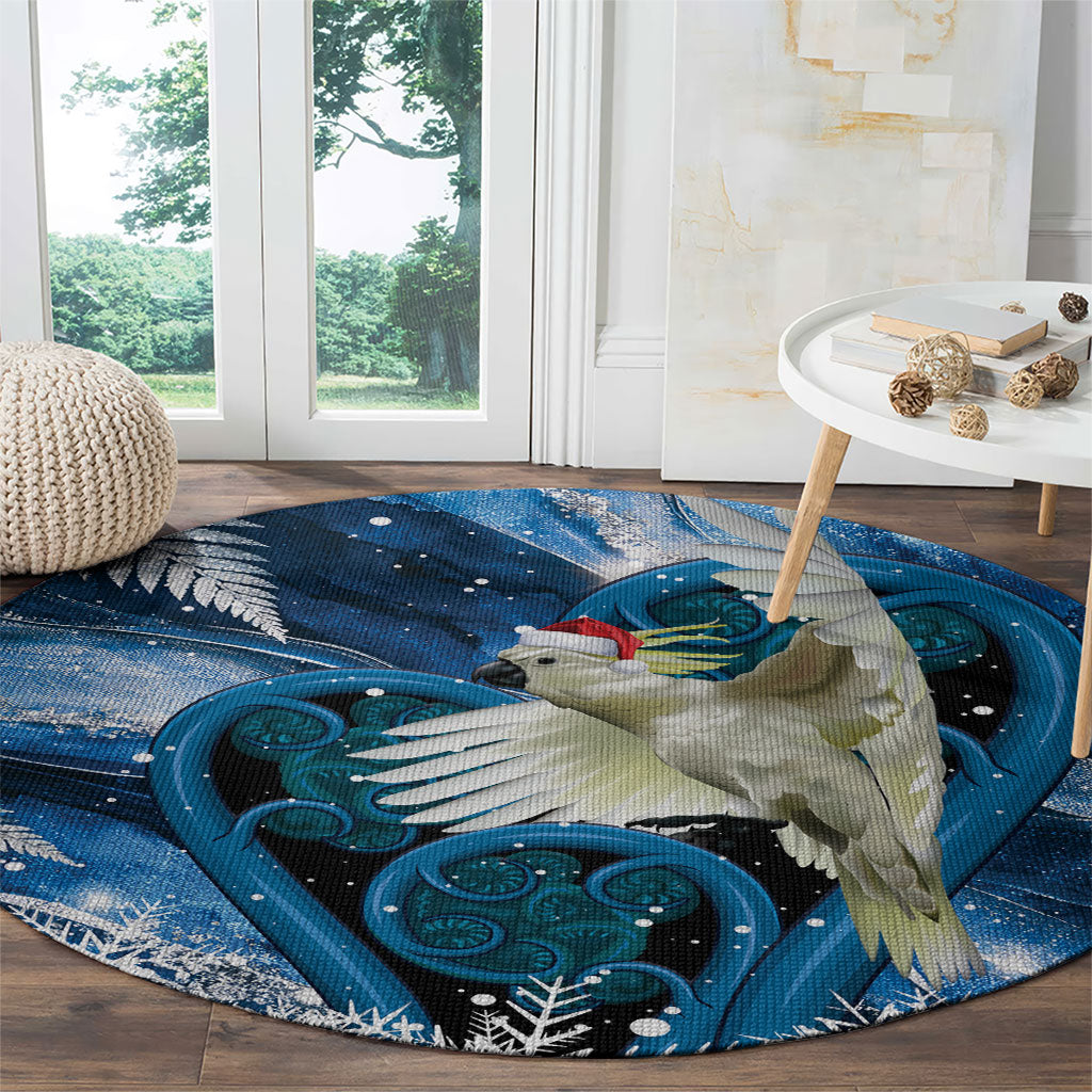 Sulphur-crested Cockatoo New Zealand Christmas In July Round Carpet NZ Aroha Koru Fern Marble Vibes LT14 - Polynesian Pride