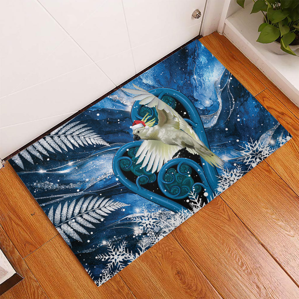 Sulphur-crested Cockatoo New Zealand Christmas In July Rubber Doormat NZ Aroha Koru Fern Marble Vibes LT14 - Polynesian Pride