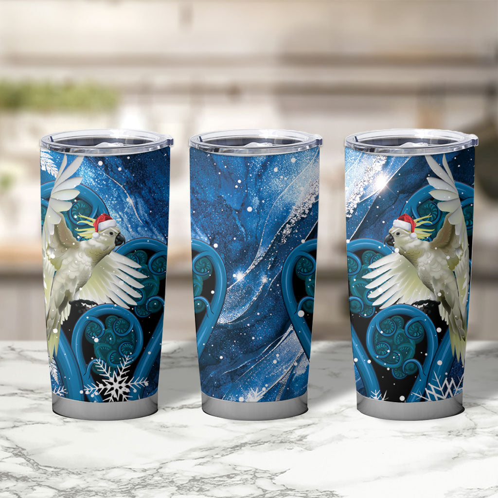Sulphur-crested Cockatoo New Zealand Christmas In July Tumbler Cup NZ Aroha Koru Fern Marble Vibes LT14 - Polynesian Pride
