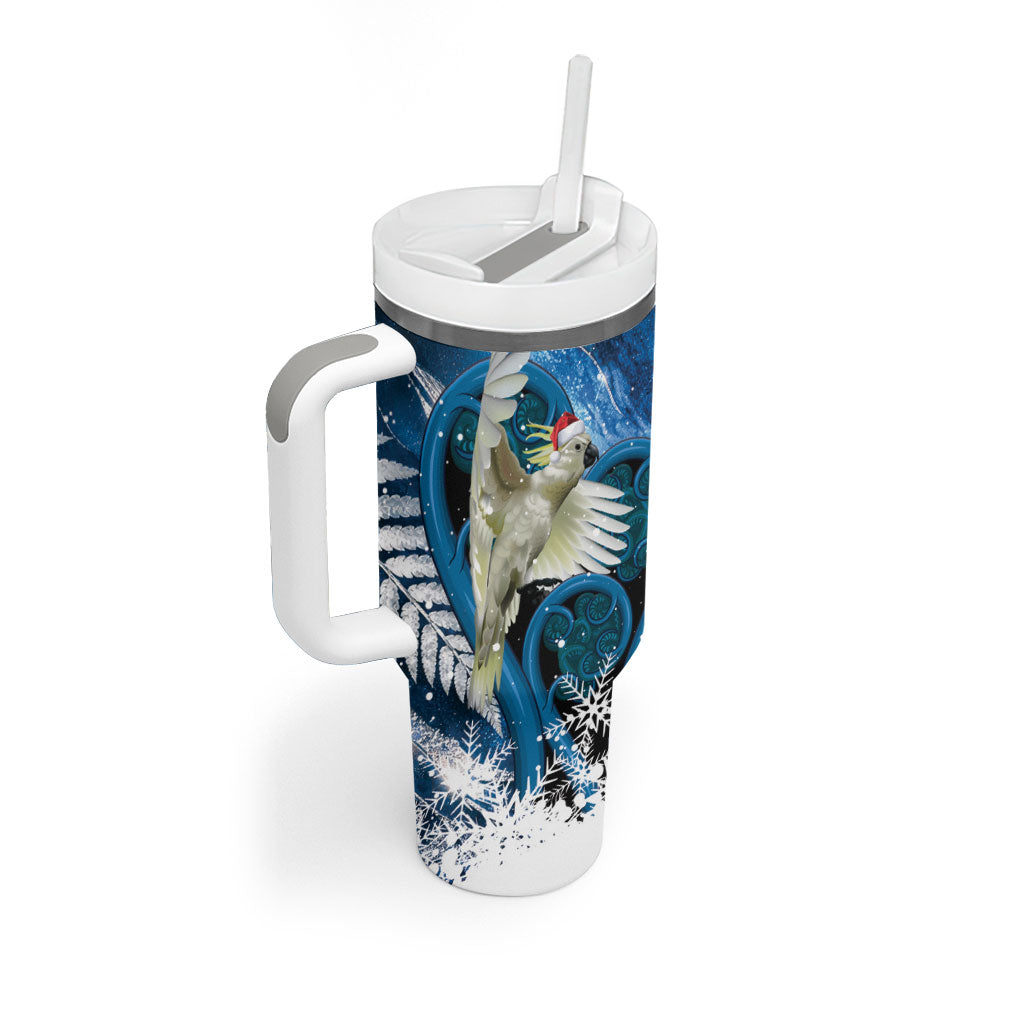 Sulphur-crested Cockatoo New Zealand Christmas In July Tumbler With Handle NZ Aroha Koru Fern Marble Vibes LT14 - Polynesian Pride
