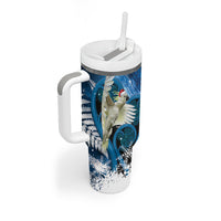 Sulphur-crested Cockatoo New Zealand Christmas In July Tumbler With Handle NZ Aroha Koru Fern Marble Vibes LT14 - Polynesian Pride