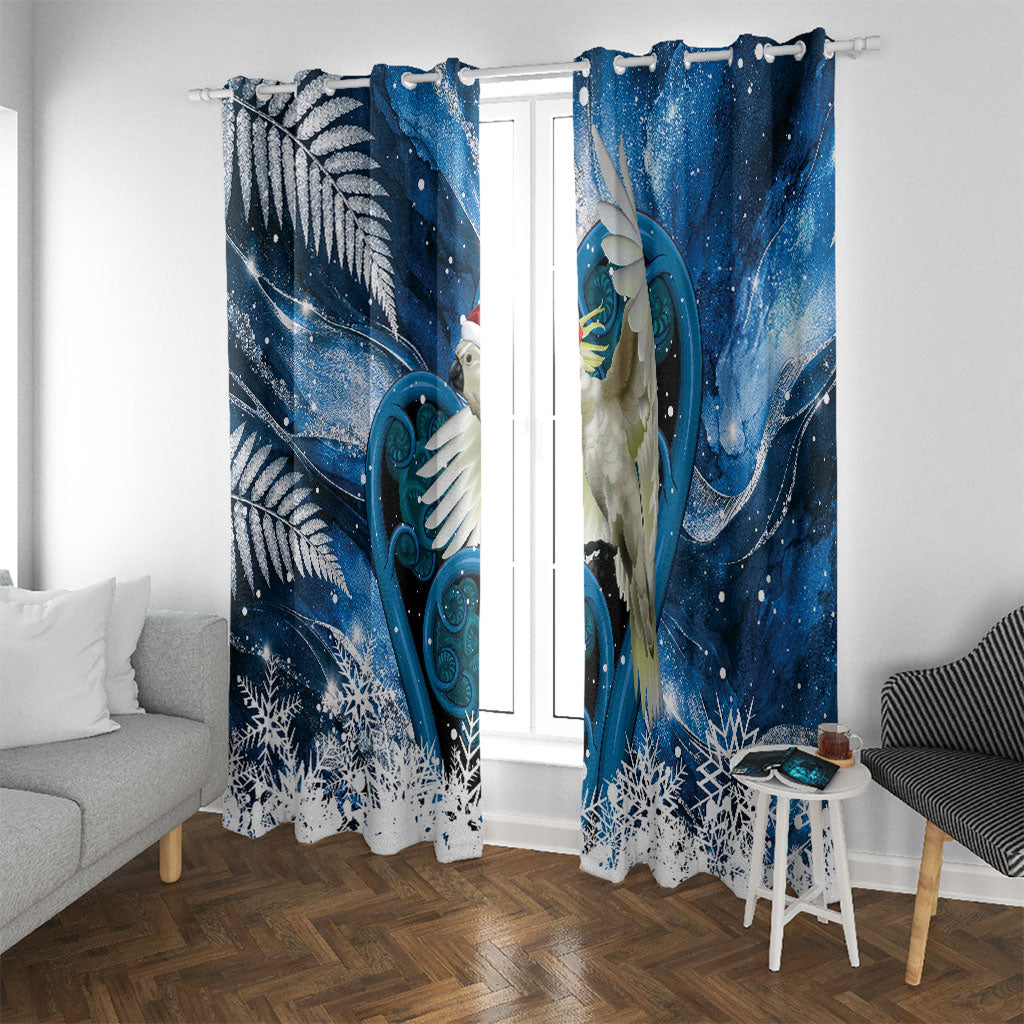 Sulphur-crested Cockatoo New Zealand Christmas In July Window Curtain NZ Aroha Koru Fern Marble Vibes LT14 With Grommets Blue - Polynesian Pride