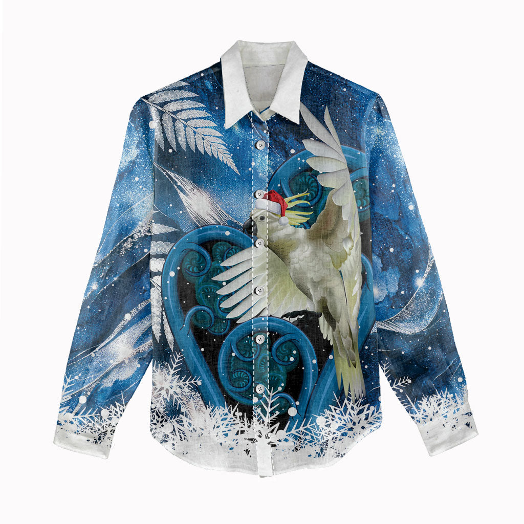 Sulphur-crested Cockatoo New Zealand Christmas In July Women Casual Shirt NZ Aroha Koru Fern Marble Vibes LT14 - Polynesian Pride