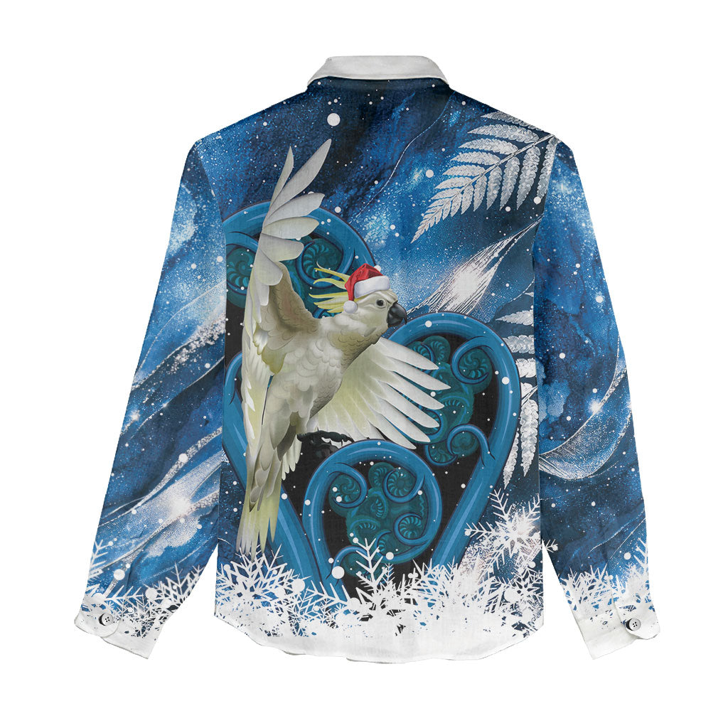 Sulphur-crested Cockatoo New Zealand Christmas In July Women Casual Shirt NZ Aroha Koru Fern Marble Vibes LT14 - Polynesian Pride