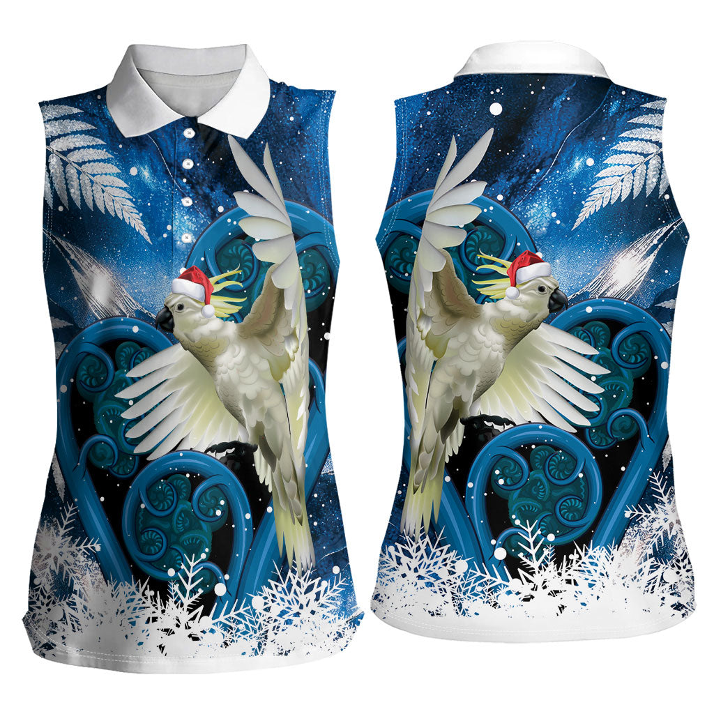 Sulphur-crested Cockatoo New Zealand Christmas In July Women Sleeveless Polo Shirt NZ Aroha Koru Fern Marble Vibes LT14 - Polynesian Pride