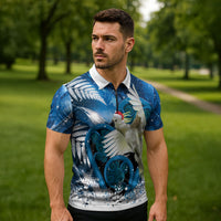 Sulphur-crested Cockatoo New Zealand Christmas In July Zipper Polo Shirt NZ Aroha Koru Fern Marble Vibes LT14 - Polynesian Pride