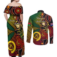 Vanuatu and Australia Couples Matching Off Shoulder Maxi Dress and Long Sleeve Button Shirts Vanuatuan Polynesian Mix Aussie Aboriginal Art LT14 - Polynesian Pride