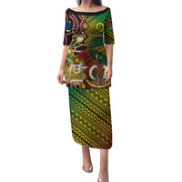 Vanuatu and Australia Puletasi Vanuatuan Polynesian Mix Aussie Aboriginal Art LT14 Long Dress Black - Polynesian Pride